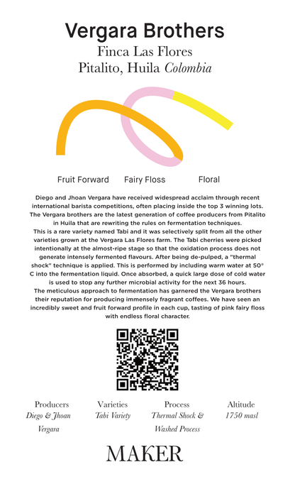 PRE SALE : Select Series 2025 - Vergara Brothers - Tabi, Washed - Colombia 100g - Tin - SHIPPING 27th January