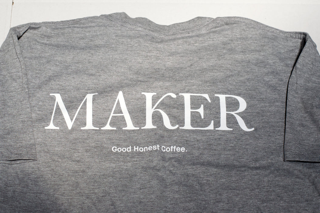 greay t-shirt back maker coffee